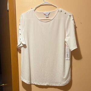 Liz Claiborne White Button-Detail Blouse